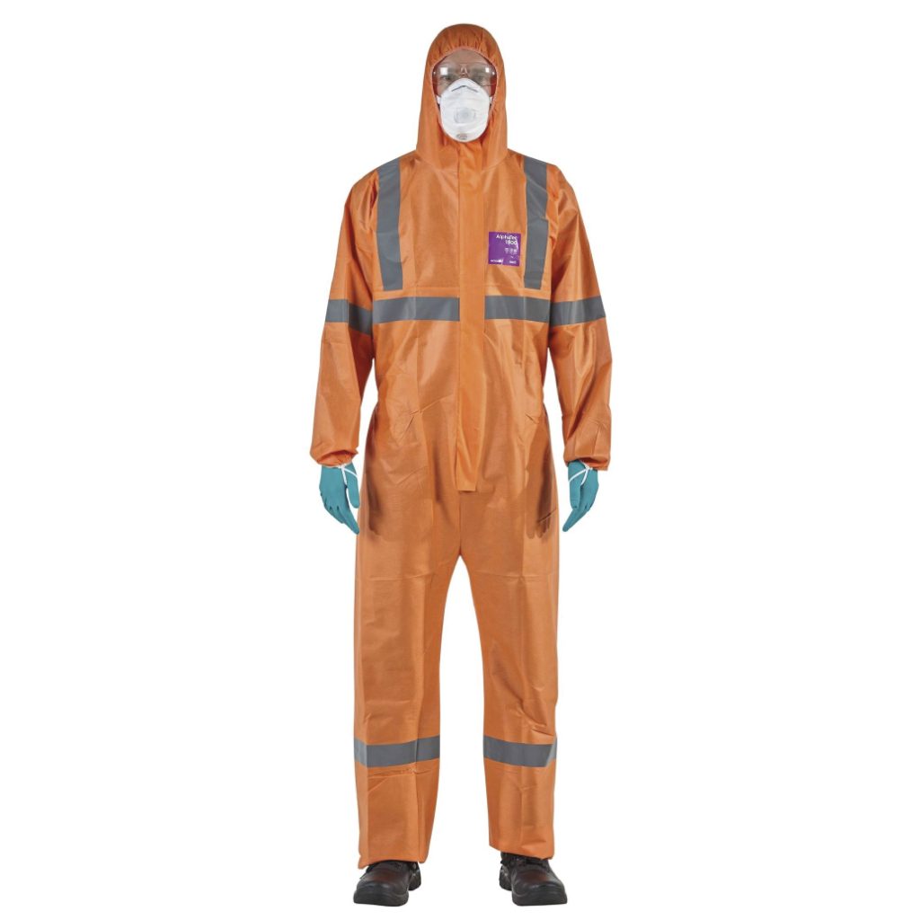 Overol desechable naranja con cintas reflectivas